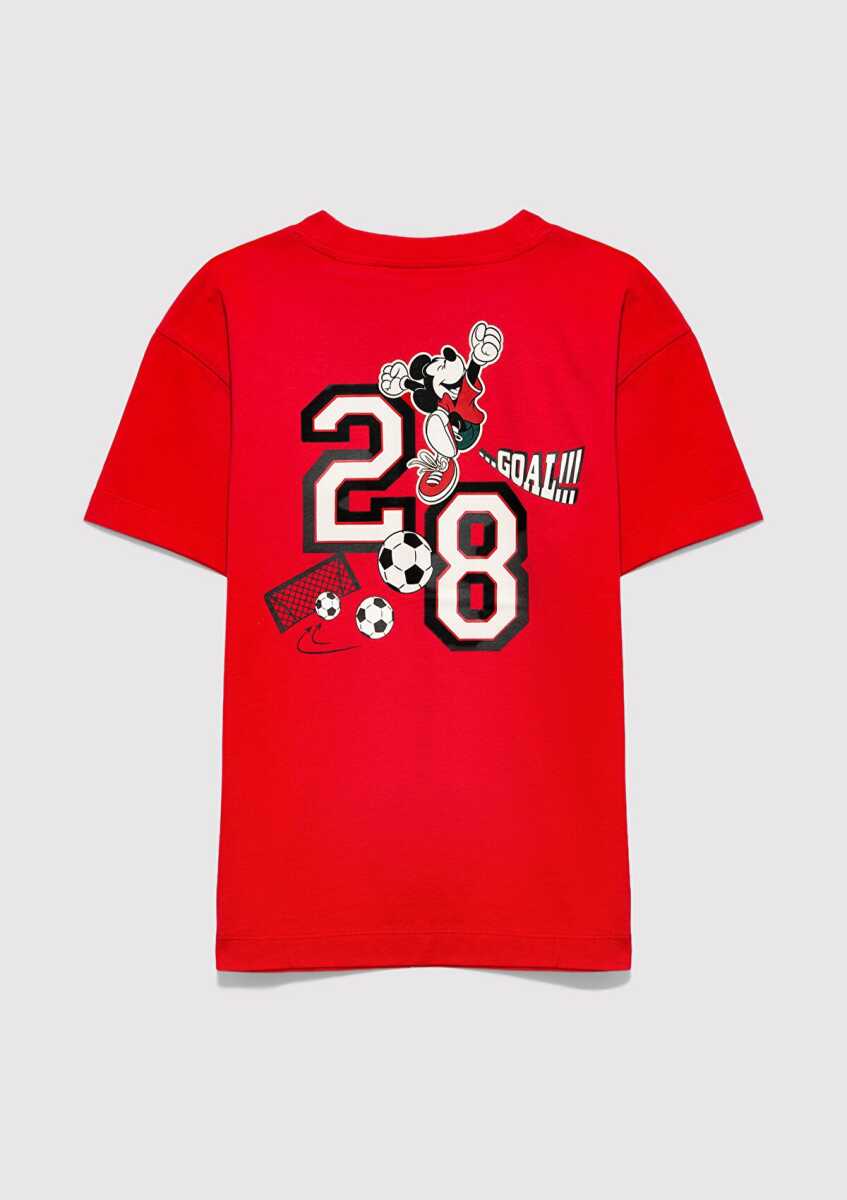 Mavi Mickey Mouse Baskılı Kırmızı Loose Fit Kadın Tişört 6610425-70478 (1)