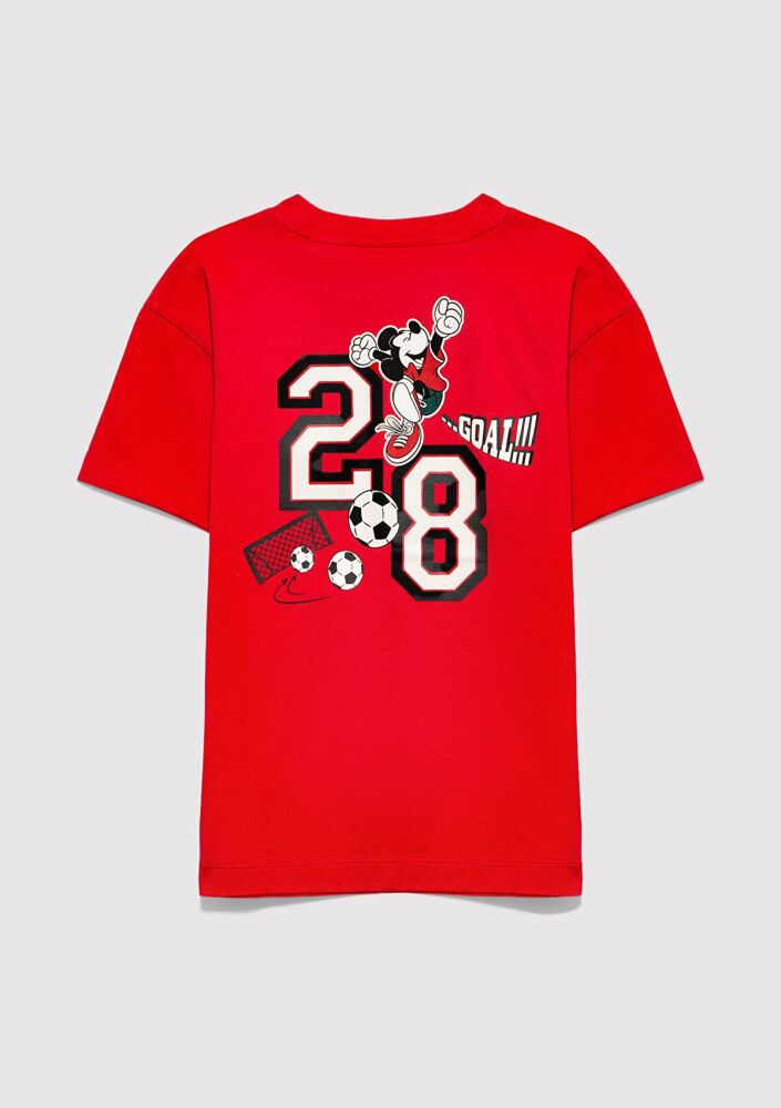 Mavi Mickey Mouse Baskılı Kırmızı Loose Fit Kadın Tişört 6610425-70478 (1)