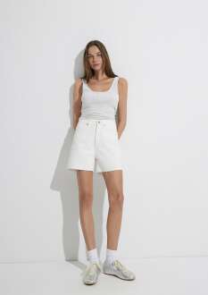 Mavi Millie 90lar Midi Mom Yüksek Bel Düz Paça Beyaz Kadın Jean Şort 1458989753