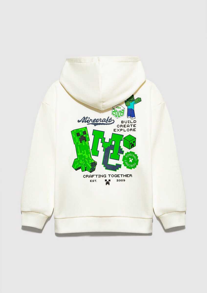 Mavi Minecraft Baskılı Kapüşonlu Ekru Oversıze Çocuk Sweat6S10176-70057 - Mavi (1)