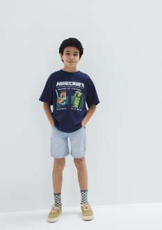 Mavi Minecraft Baskılı Lacivert Oversize Çocuk Tişört 6610475-70491 