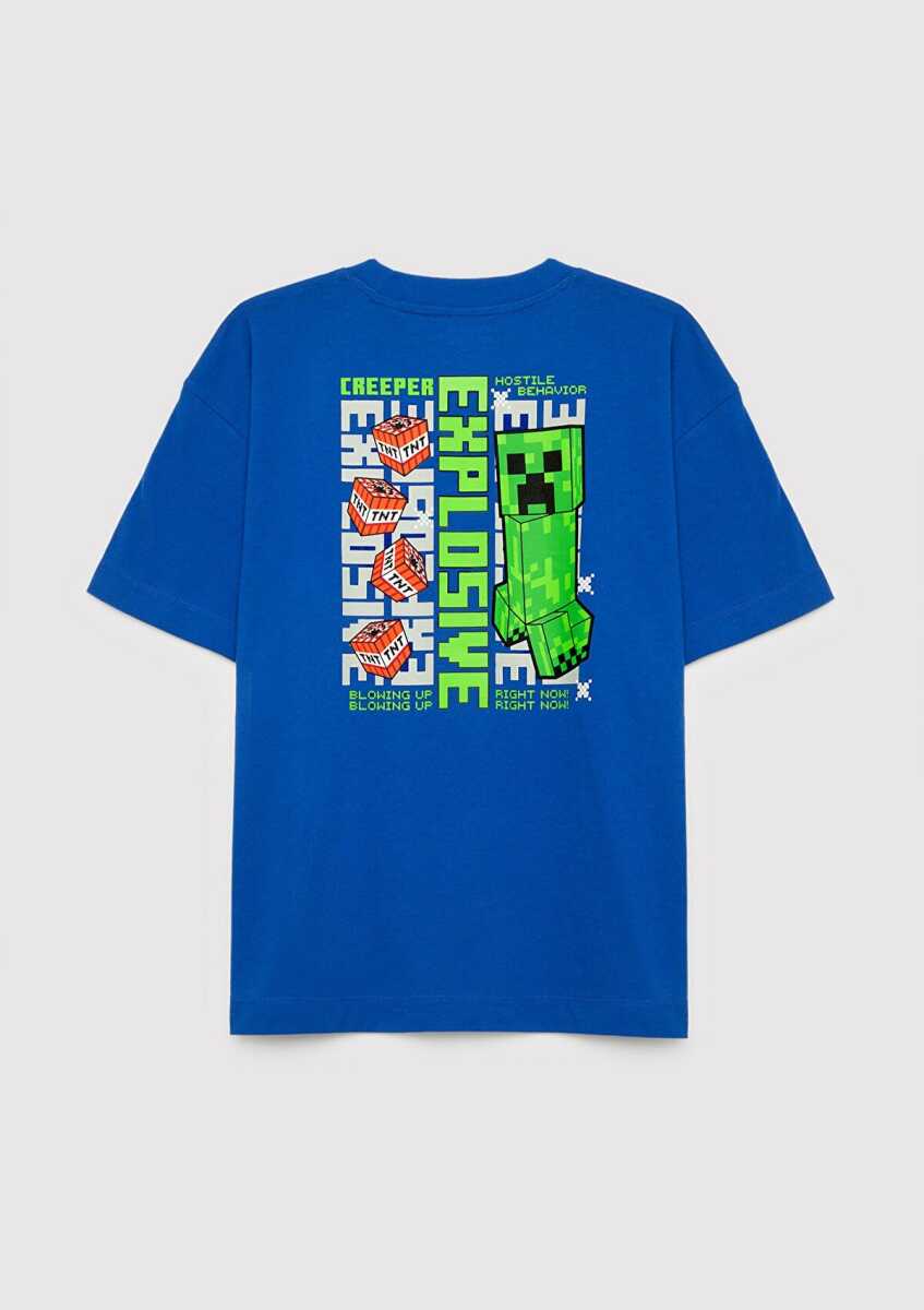 Mavi Minecraft Baskılı Oversize Çocuk Tişört 6610495-70896 - 4