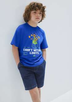 Mavi Mınecraft Craft Wıthout Lımıts Baskılı Çocuk Tişört 6610436-82491