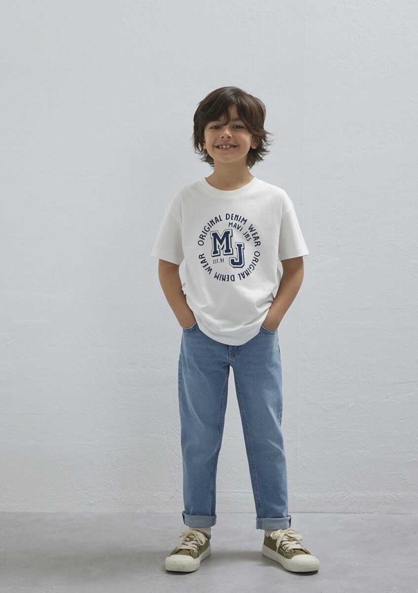 Mavi MJ Logo Baskılı Ekru Loose Fit Çocuk Tişört 6610395-70057