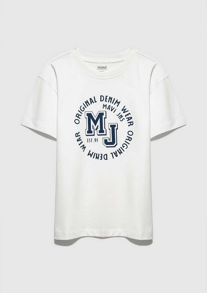 Mavi MJ Logo Baskılı Ekru Loose Fit Çocuk Tişört 6610395-70057 - 2