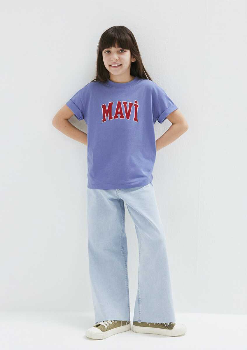 Mavi Mor Logo Baskılı Mor Tişört Loose Fit Çocuk 7610393-70855