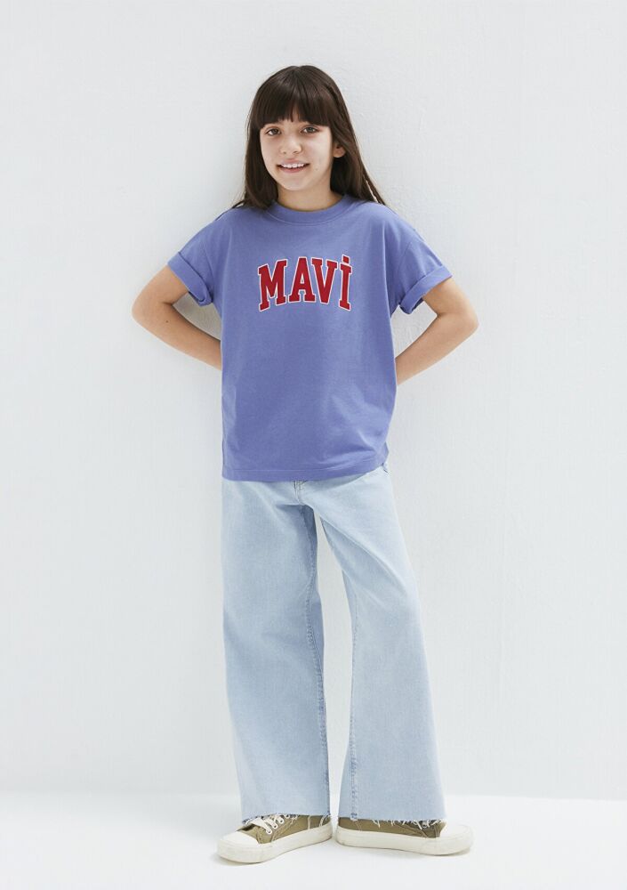 Mavi Mor Logo Baskılı Mor Tişört Loose Fit Çocuk 7610393-70855