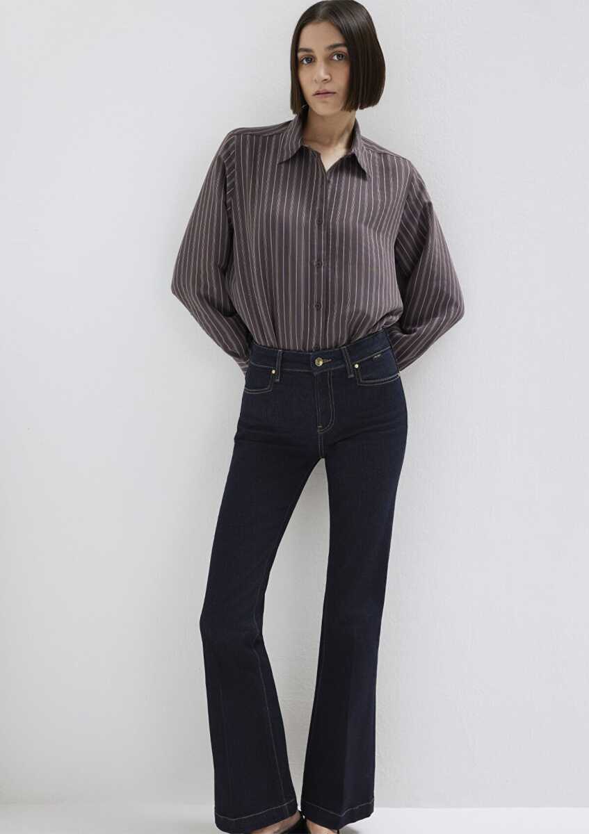 Mavi Mor (TENCEL™) Liyosel Karışımlı Loose Fit Kadın Gömlek 1211373-91534 - 1