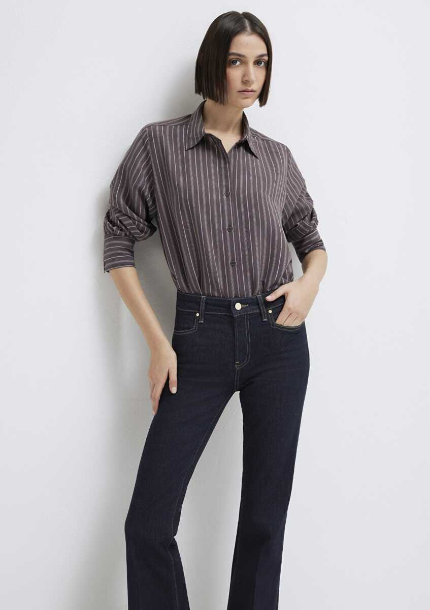 Mavi Mor (TENCEL™) Liyosel Karışımlı Loose Fit Kadın Gömlek 1211373-91534 - 2