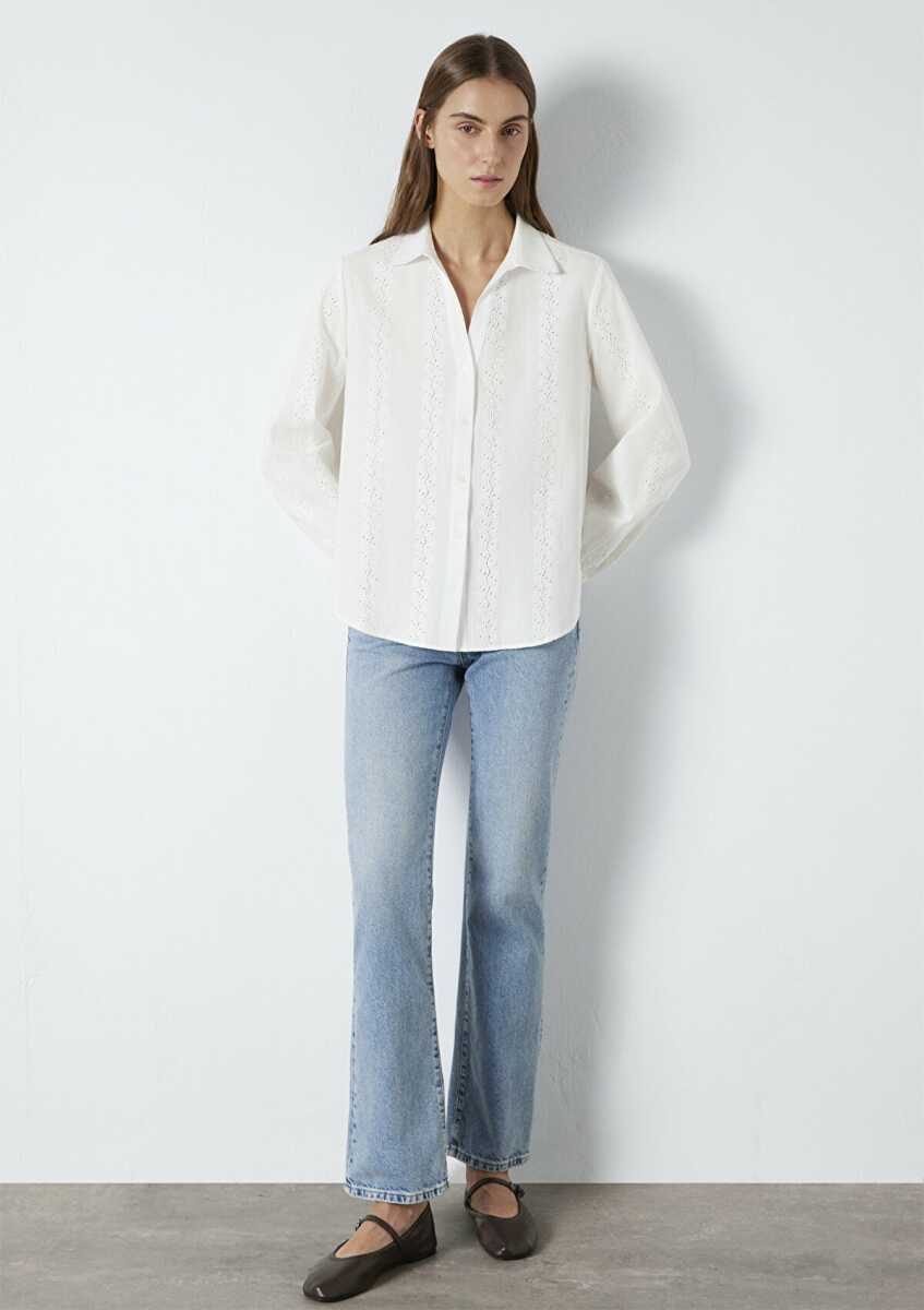 Mavi Nakış Detaylı Ekru Kadın Gömlek 1211380-70057 - Mavi