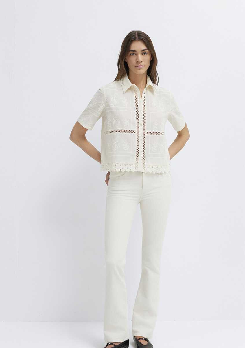 Mavi Nakış Detaylı Ekru Regular Fit Kadın Gömlek 1211465-70060 - 2