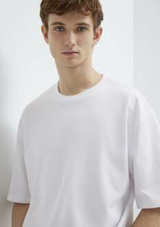 Mavi Nakışlı Beyaz Relax Fit Erkek Tişört0613130-620