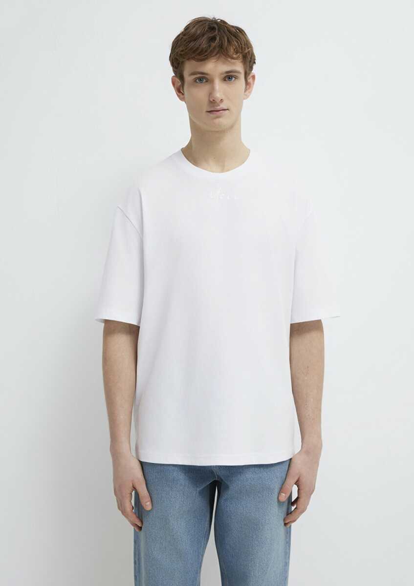 Mavi Nakışlı Beyaz Relax Fit Erkek Tişört0613130-620 - 3