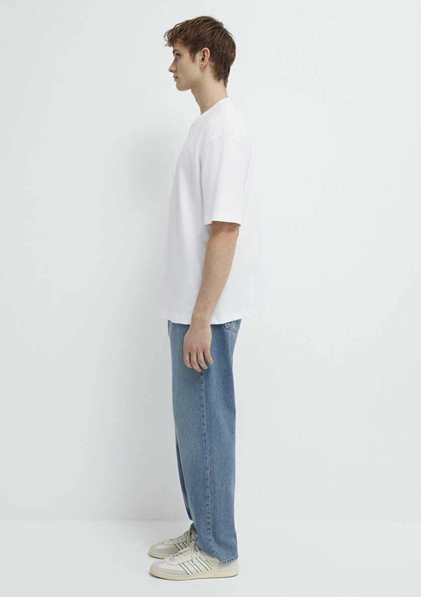 Mavi Nakışlı Beyaz Relax Fit Erkek Tişört0613130-620 - 4