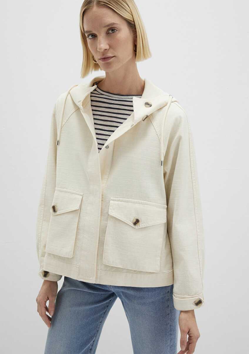 Mavi Oversize Ekru Kapüşonlu Kadın Ceket 1110625-89513 - Mavi