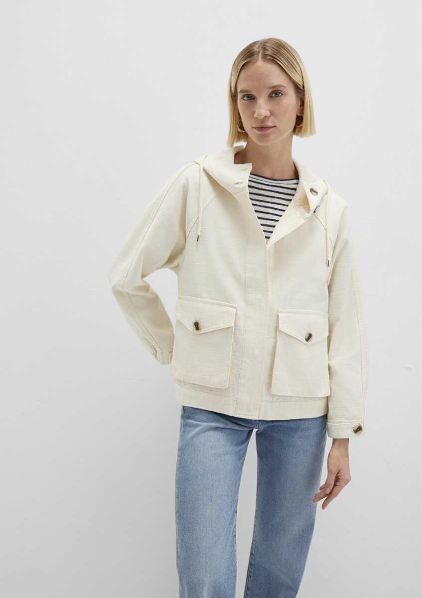 Mavi Oversize Ekru Kapüşonlu Kadın Ceket 1110625-89513 - Mavi (1)