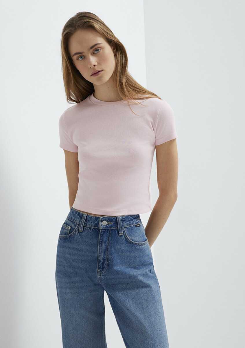 Mavi Pembe Basic Crop Kadın Tişört 1600814-89200 - 2