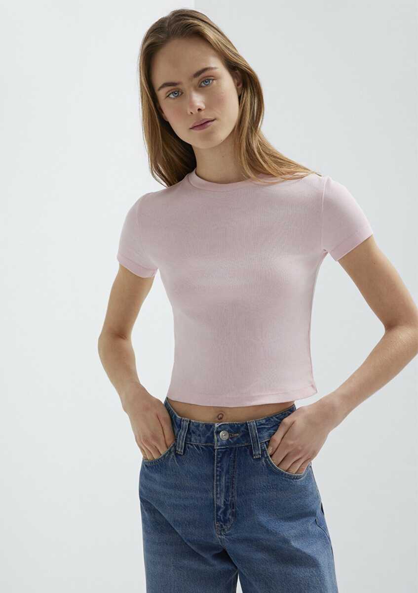 Mavi Pembe Basic Crop Kadın Tişört 1600814-89200 - 3