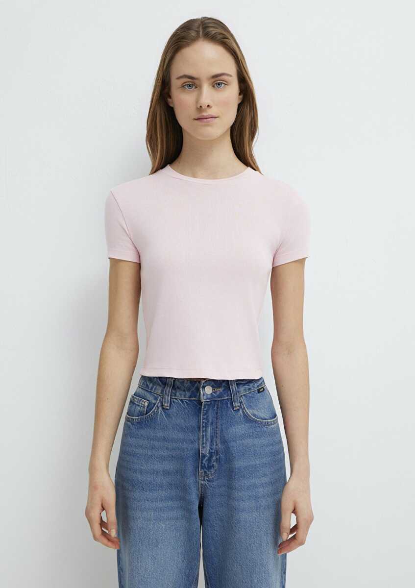 Mavi Pembe Basic Crop Kadın Tişört 1600814-89200 - 4