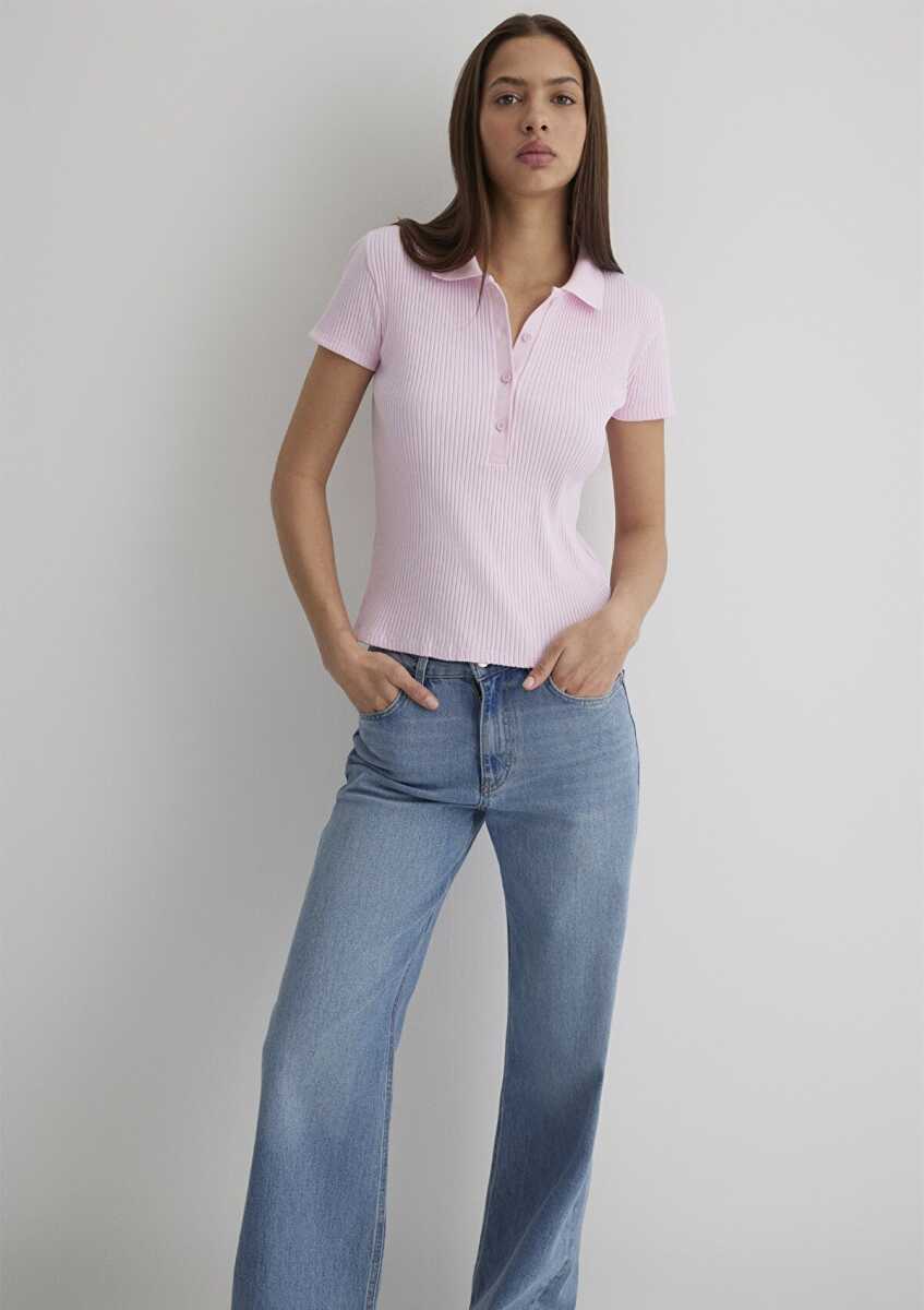 Mavi Pembe Fıtted Kadın Polo Tişört 1613120-71008