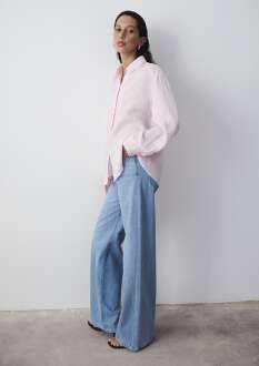 Mavi Pembe Keten Loose Fit Kadın Gömlek 1210747-90773 