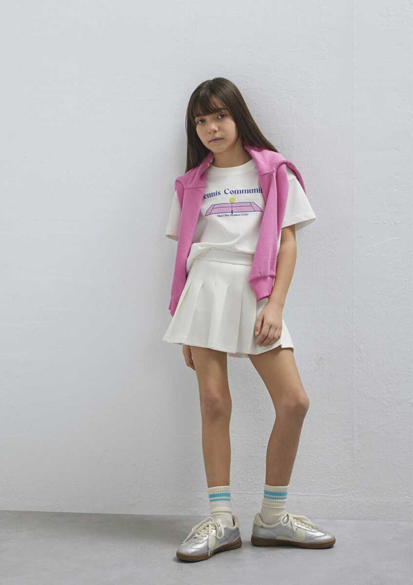 Mavi Pileli Ekru Çocuk Şort Etek 7310006-70057