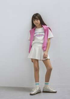 Mavi Pileli Ekru Çocuk Şort Etek 7310006-70057