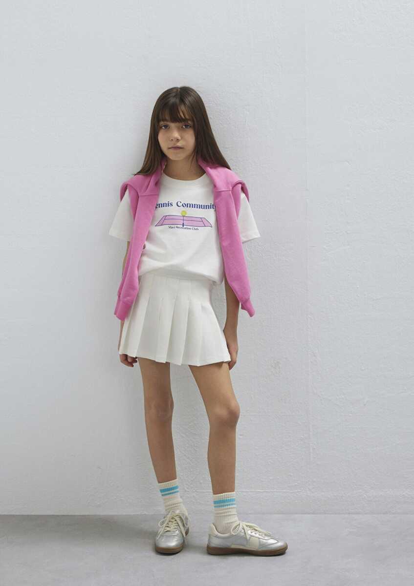 Mavi Pileli Ekru Çocuk Şort Etek 7310006-70057 (1)