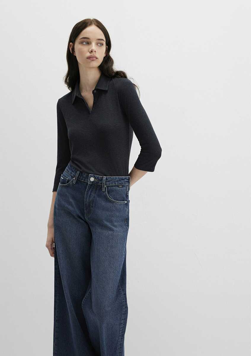 Mavi Polo Yaka Antrasit Kadın Sweat 1613647-80022 - Mavi