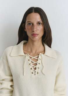 Mavi Polo Yaka Ekru Kadın Kazak 1710879-80194 