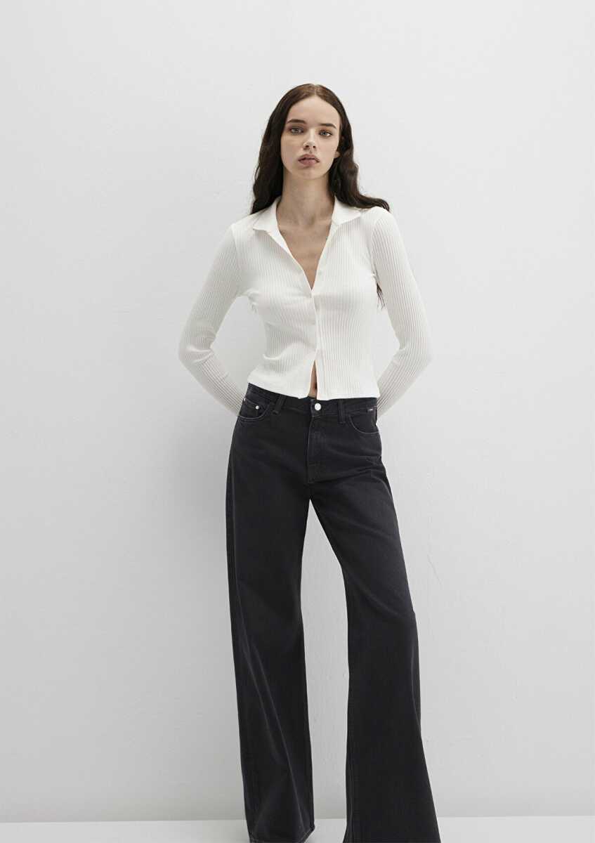 Mavi Polo Yaka Ekru Kadın Sweat 1613594-70057 - Mavi (1)