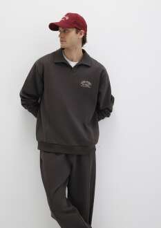 Mavi Polo Yaka Kahverengi Loose Fit Erkek Sweat 0S10479-70219 