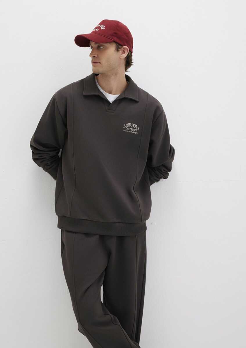 Mavi Polo Yaka Kahverengi Loose Fit Erkek Sweat 0S10479-70219