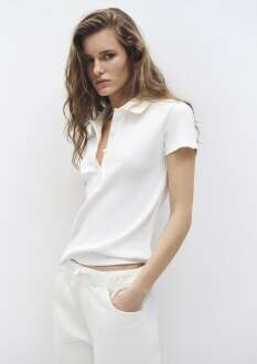 Mavi Polo Yaka Kırık Beyaz Kadın Tişört 1613120-70057 