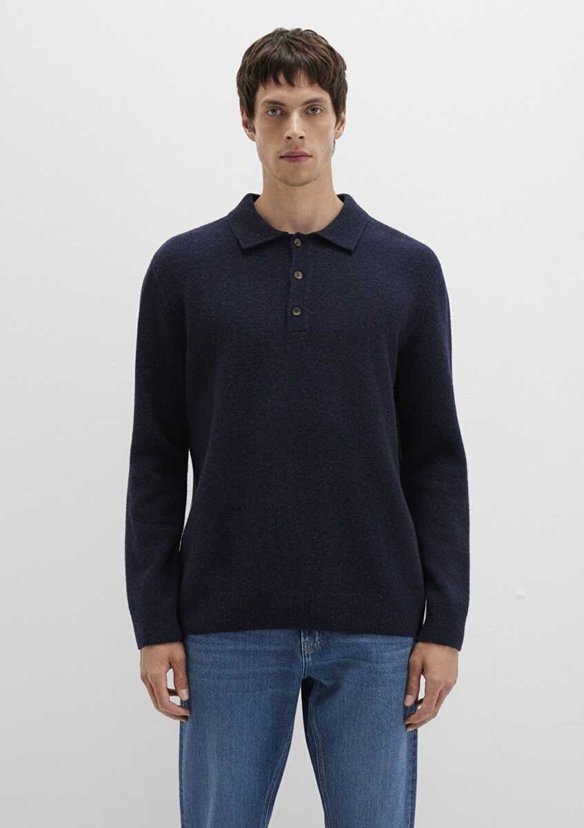 Mavi Polo Yaka Lacivert Erkek Kazak 0710255-70490 - 4