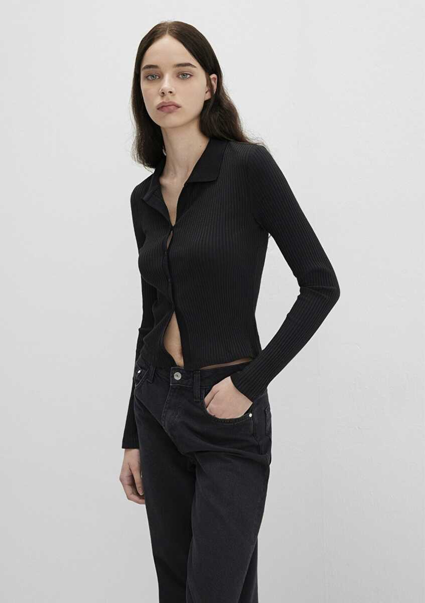 Mavi Polo Yaka Siyah Kadın Sweat 1613594-900 - Mavi