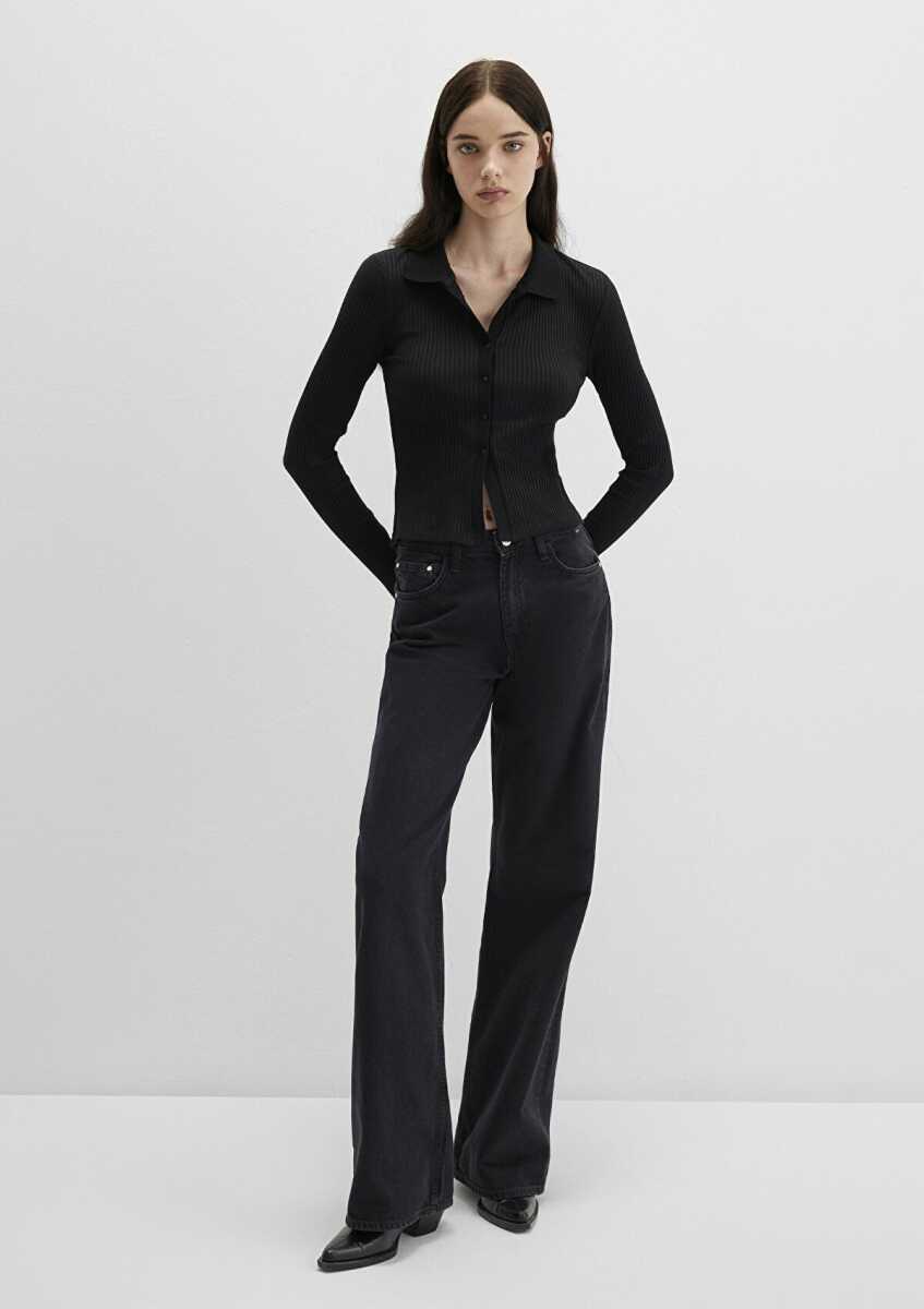 Mavi Polo Yaka Siyah Kadın Sweat 1613594-900 - Mavi (1)