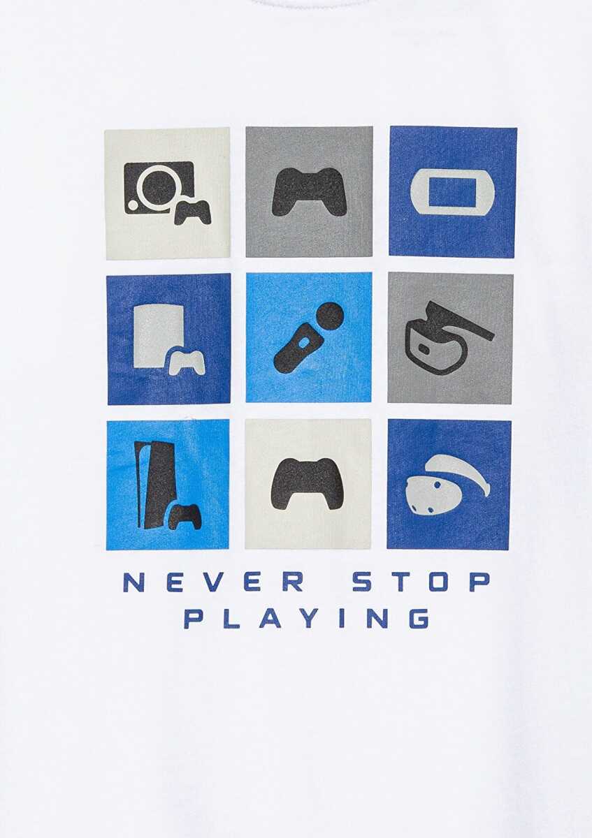Mavi Ps Never Stop Baskılı Beyaz Çocuk Tişört 6610374-620 - 5