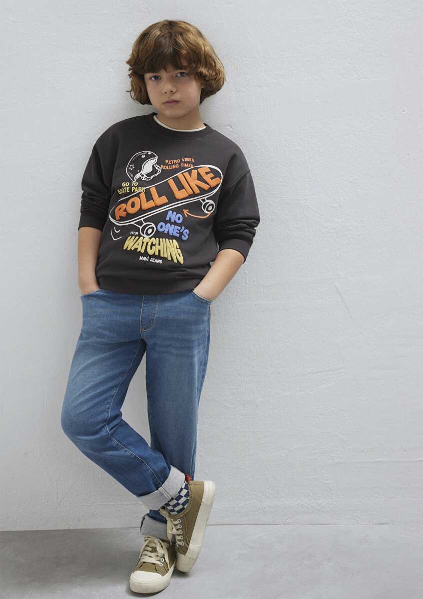 Mavi Roll Like Baskılı Antrasit Oversize Çocuk Sweatshirt 6S10179-70087