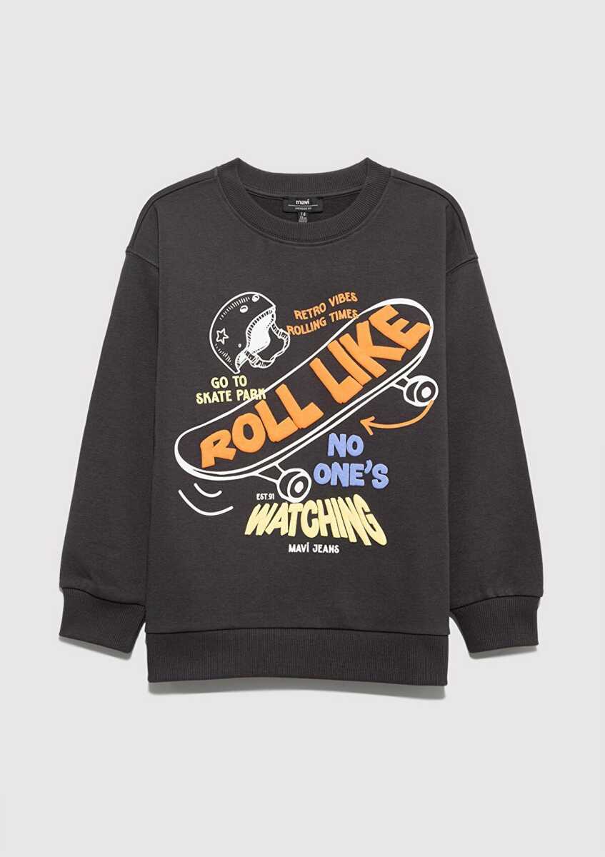 Mavi Roll Like Baskılı Antrasit Oversize Çocuk Sweatshirt 6S10179-70087 (1)