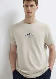 Mavi Sailing Club Baskılı Bej Loose Fit Erkek Tişört 0613284-70144