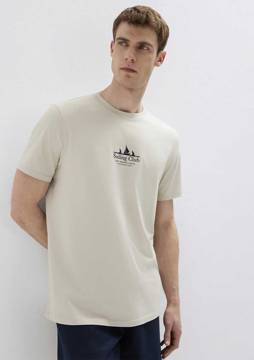 Mavi Sailing Club Baskılı Bej Loose Fit Erkek Tişört 0613284-70144 - 2