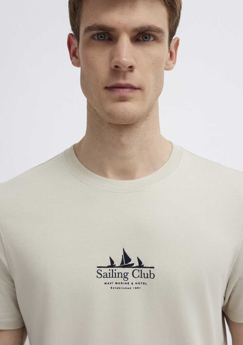Mavi Sailing Club Baskılı Bej Loose Fit Erkek Tişört 0613284-70144 - 6