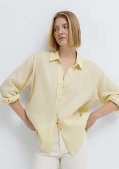 Mavi Sarı Loose Fit Kadın Keten Gömlek 1210747-84571