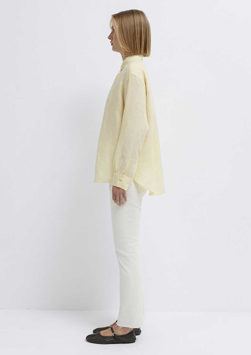 Mavi Sarı Loose Fit Kadın Keten Gömlek 1210747-84571 - 5
