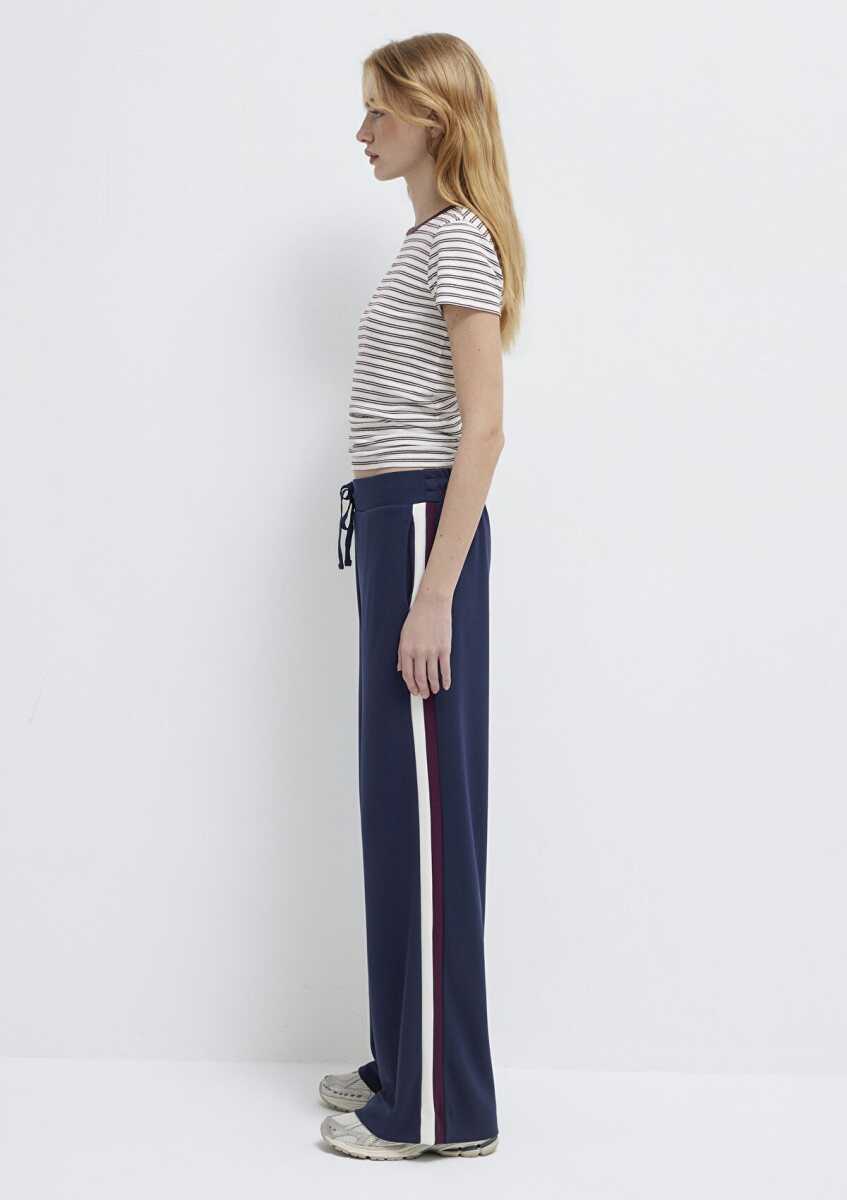 Mavi Şerit Detaylı Lacivert Wide Leg Yüksek Bel Kadın Eşofman Altı 1011061-82458 - 4
