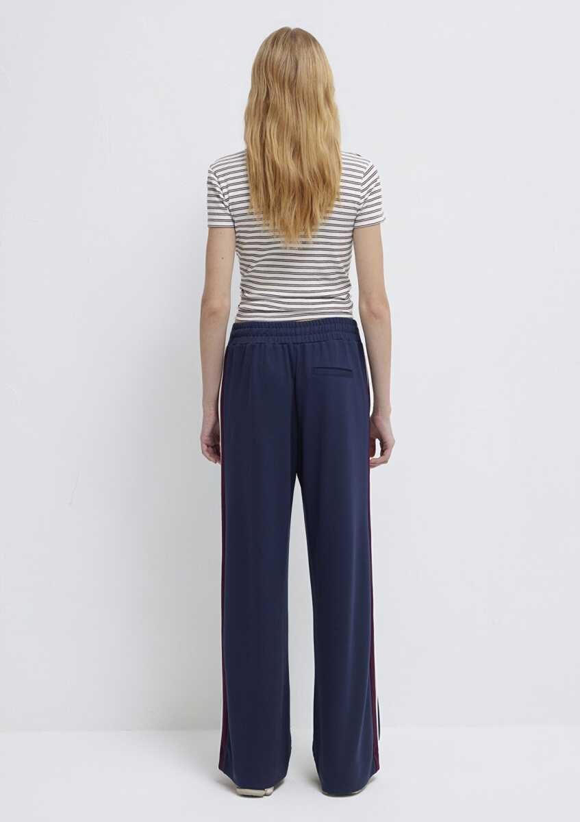 Mavi Şerit Detaylı Lacivert Wide Leg Yüksek Bel Kadın Eşofman Altı 1011061-82458 - 5