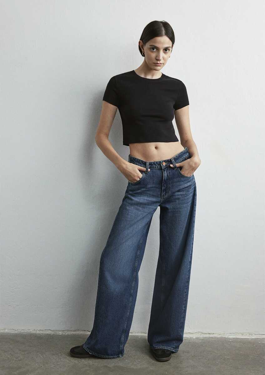 Mavi Siena Iconic Puslu Koyu Mavi Wide Leg Yüksek Bel Geniş Paça Kadın Jean Pantolon 1010763-87748 - 1