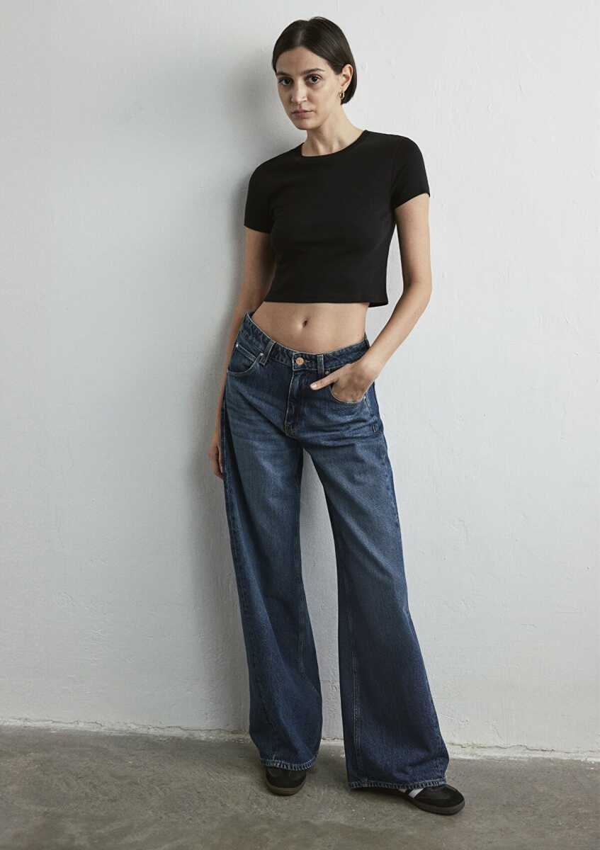 Mavi Siena Iconic Puslu Koyu Mavi Wide Leg Yüksek Bel Geniş Paça Kadın Jean Pantolon 1010763-87748 - 2