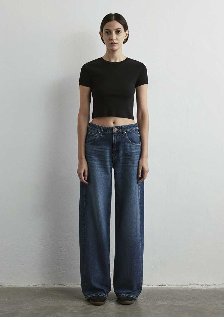 Mavi Siena Iconic Puslu Koyu Mavi Wide Leg Yüksek Bel Geniş Paça Kadın Jean Pantolon 1010763-87748 - 5